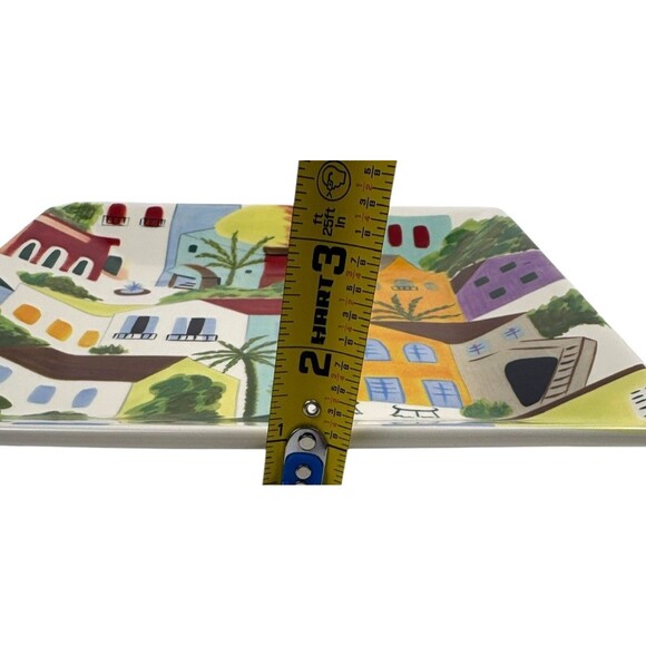 VTG Pier 1 One Villa del Sol Hand-Painted Square Plate Vibrant Village Folk Art - Picture 14 of 15